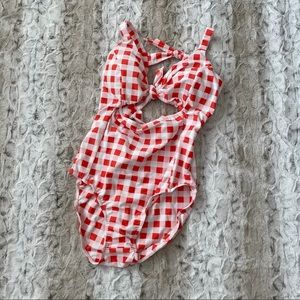 Red and white gingham one piece swimsuit
